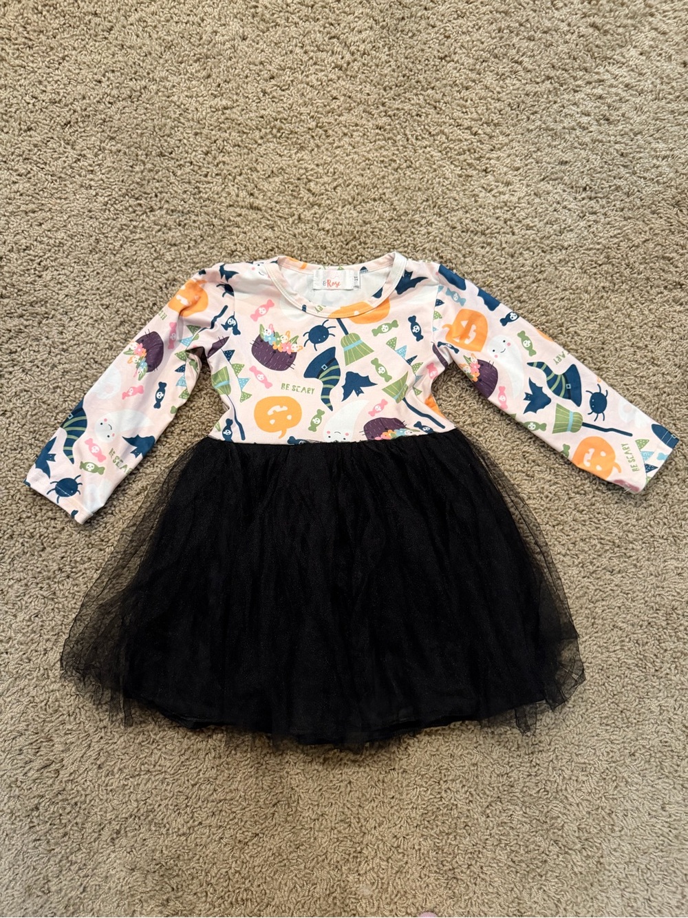Mila & Rose Girls Halloween Print Long-Sleeve Dress with Black Tulle Skirt